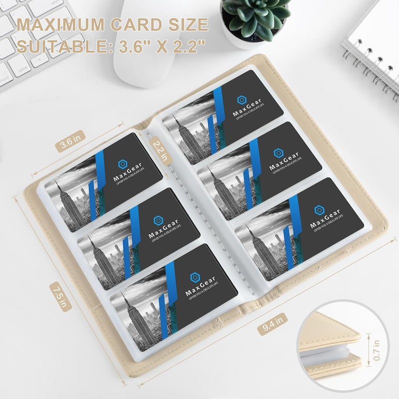 MaxGear Business Card Organizer, 240 Cards Book Portable Business Card Holder for Men & Women, Professional PU Credit Cards Binder File Storage, Off-white - Image 5